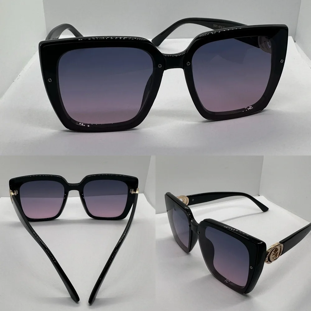 ✨🖤 NWT Trendy Oversized Square Chic Vintage Style UV 400 Black Frame Gray Pink 💖